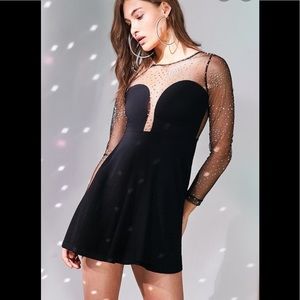 Motel Moonchild Glitter Mesh Mini Skater Dress